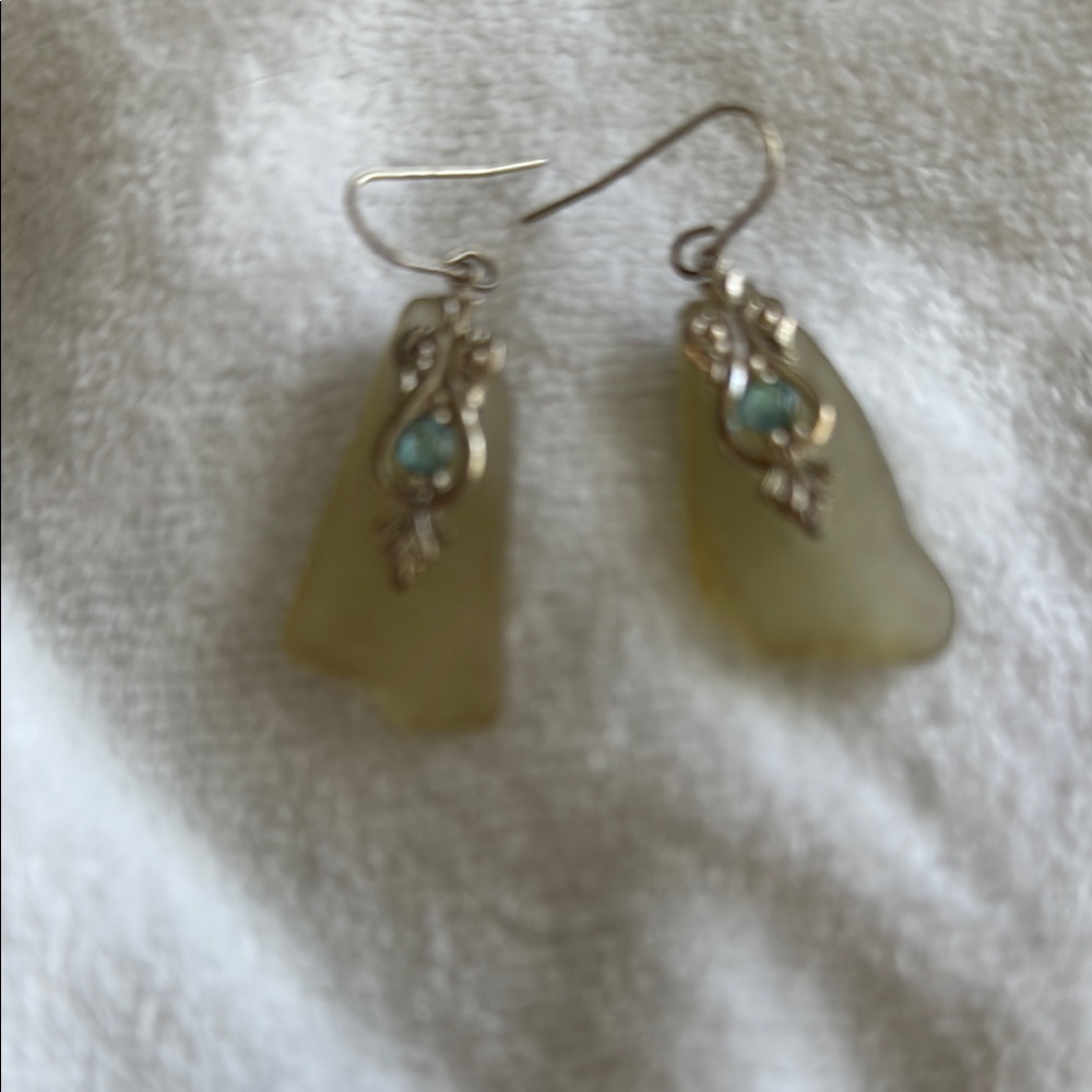 Aquamarine and Silver Sea glass Earrings